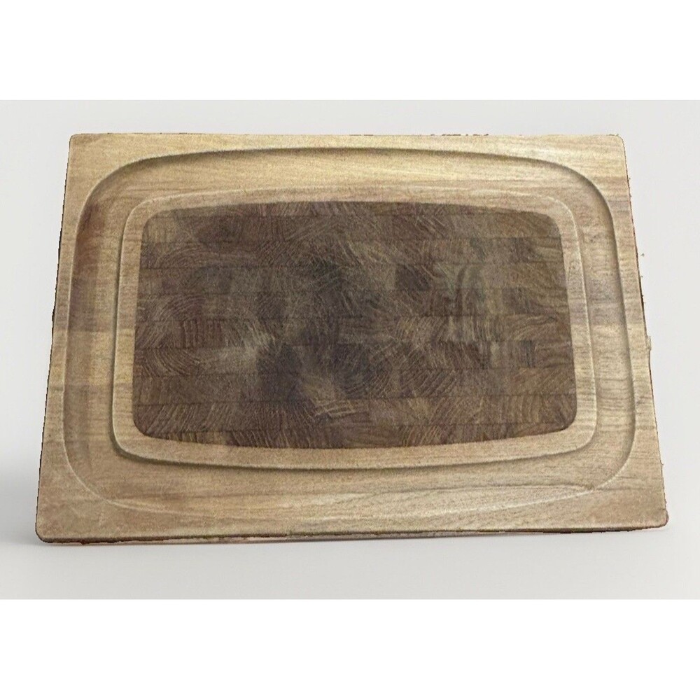 Vtg Kalmar Teak Cutting Board Serving Tray Charcuterie MCM Checker
